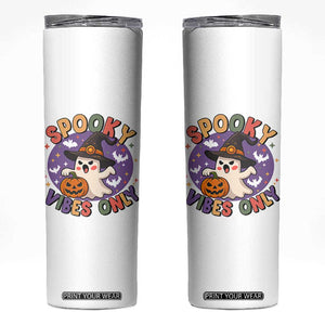 Cute Halloween Ghost Skinny Tumbler Spooky Vibes Only With Pumpkin TS12 White Print Your Wear