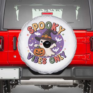 Cute Halloween Ghost Spare Tire Cover Spooky Vibes Only With Pumpkin TS12 White Print Your Wear