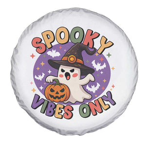 Cute Halloween Ghost Spare Tire Cover Spooky Vibes Only With Pumpkin TS12 Print Your Wear