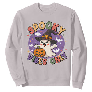 Cute Halloween Ghost Sweatshirt Spooky Vibes Only With Pumpkin TS12 Ice Gray Print Your Wear