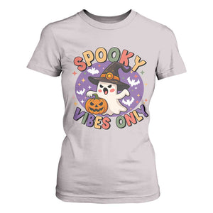 Cute Halloween Ghost T Shirt For Women Spooky Vibes Only With Pumpkin TS12 Ice Gray Print Your Wear