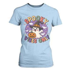 Cute Halloween Ghost T Shirt For Women Spooky Vibes Only With Pumpkin TS12 Light Blue Print Your Wear