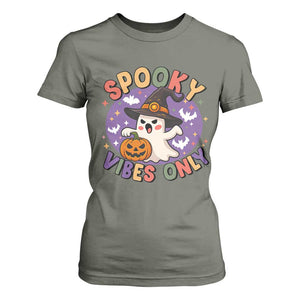 Cute Halloween Ghost T Shirt For Women Spooky Vibes Only With Pumpkin TS12 Military Green Print Your Wear