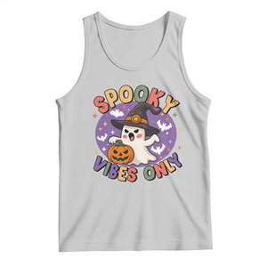 Cute Halloween Ghost Tank Top Spooky Vibes Only With Pumpkin TS12 Ash Print Your Wear