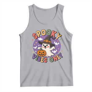 Cute Halloween Ghost Tank Top Spooky Vibes Only With Pumpkin TS12 Athletic Heather Print Your Wear