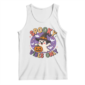 Cute Halloween Ghost Tank Top Spooky Vibes Only With Pumpkin TS12 White Print Your Wear