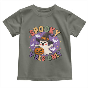 Cute Halloween Ghost Toddler T Shirt Spooky Vibes Only With Pumpkin TS12 Military Green Print Your Wear