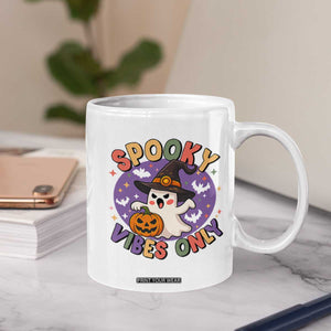 Cute Halloween Ghost Coffee Mug Spooky Vibes Only With Pumpkin TS12 Print Your Wear