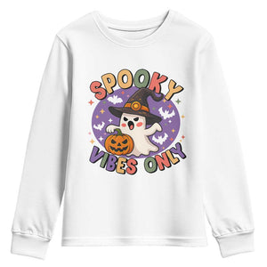 Cute Halloween Ghost Youth Sweatshirt Spooky Vibes Only With Pumpkin TS12 White Print Your Wear