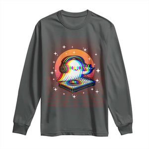 Halloween Ghost Long Sleeve Shirt Funny Trippy Vaporwave DJ Music Party TS12 Dark Heather Print Your Wear