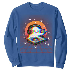 Halloween Ghost Sweatshirt Funny Trippy Vaporwave DJ Music Party TS12 Royal Blue Print Your Wear