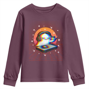 Halloween Ghost Youth Sweatshirt Funny Trippy Vaporwave DJ Music Party TS12 Maroon Print Your Wear