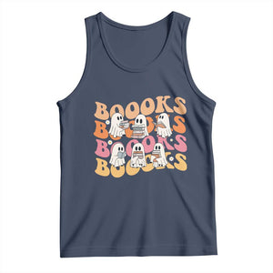 Bookish Ghost Halloween Tank Top Funny Book Lover And Spooky Squad TS12 Navy Print Your Wear