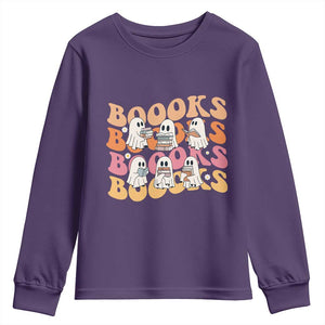 Bookish Ghost Halloween Youth Sweatshirt Funny Book Lover And Spooky Squad TS12 Purple Print Your Wear