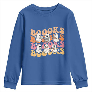 Bookish Ghost Halloween Youth Sweatshirt Funny Book Lover And Spooky Squad TS12 Royal Blue Print Your Wear