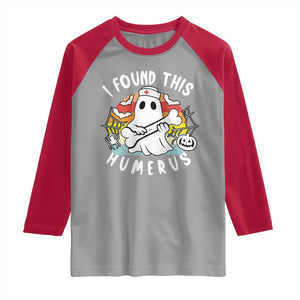 Halloween Ghost Nurse Raglan Shirt I Found This Humerus Bone Pun TS12 Sport Gray Red Print Your Wear