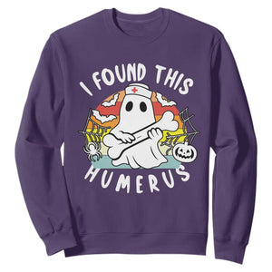 Halloween Ghost Nurse Sweatshirt I Found This Humerus Bone Pun TS12 Purple Print Your Wear