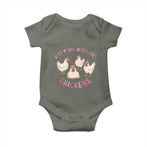 Chicken Lover Gift Baby Onesie Just A Girl Who Loves Chickens TS12 Military Green Print Your Wear