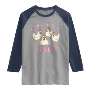 Chicken Lover Gift Raglan Shirt Just A Girl Who Loves Chickens TS12 Sport Gray Navy Print Your Wear