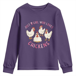 Chicken Lover Gift Youth Sweatshirt Just A Girl Who Loves Chickens TS12 Purple Print Your Wear