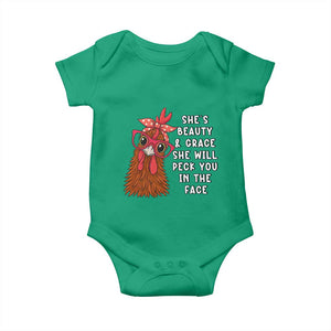 Funny Chicken Lover Gift Baby Onesie She Is Beauty And Grace She Will Peck You In The Face TS12 Irish Green Print Your Wear