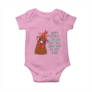 Funny Chicken Lover Gift Baby Onesie She Is Beauty And Grace She Will Peck You In The Face TS12 Light Pink Print Your Wear