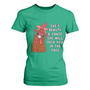 Funny Chicken Lover Gift T Shirt For Women She Is Beauty And Grace She Will Peck You In The Face TS12 Irish Green Print Your Wear