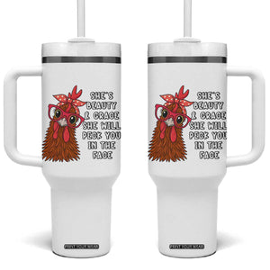 Funny Chicken Lover Gift Tumbler With Handle She Is Beauty And Grace She Will Peck You In The Face TS12 One Size: 40 oz White Print Your Wear