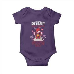 She Will Peck You In The Face Baby Onesie Funny Chicken Lover TS12 Purple Print Your Wear