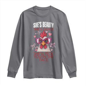 She Will Peck You In The Face Long Sleeve Shirt Funny Chicken Lover TS12 Charcoal Print Your Wear