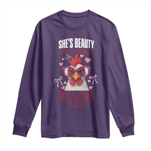 She Will Peck You In The Face Long Sleeve Shirt Funny Chicken Lover TS12 Purple Print Your Wear