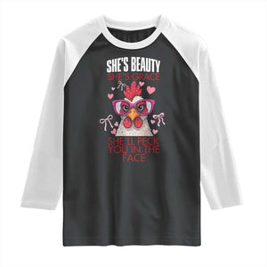 She Will Peck You In The Face Raglan Shirt Funny Chicken Lover TS12 Black White Print Your Wear