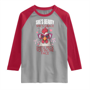 She Will Peck You In The Face Raglan Shirt Funny Chicken Lover TS12 Sport Gray Red Print Your Wear