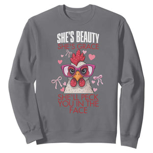 She Will Peck You In The Face Sweatshirt Funny Chicken Lover TS12 Charcoal Print Your Wear