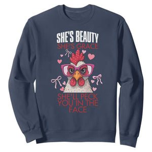 She Will Peck You In The Face Sweatshirt Funny Chicken Lover TS12 Navy Print Your Wear