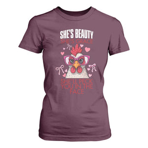She Will Peck You In The Face T Shirt For Women Funny Chicken Lover TS12 Maroon Print Your Wear