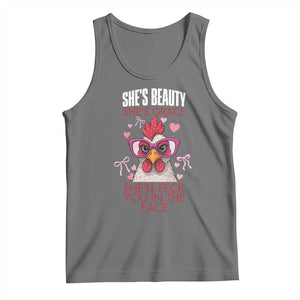 She Will Peck You In The Face Tank Top Funny Chicken Lover TS12 Black Heather Print Your Wear