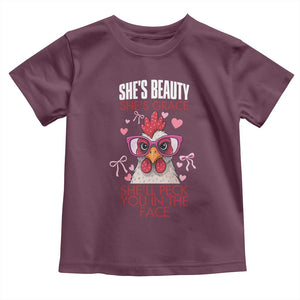 She Will Peck You In The Face Toddler T Shirt Funny Chicken Lover TS12 Maroon Print Your Wear