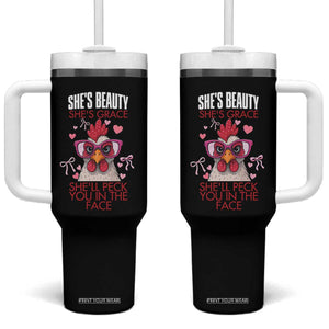 She Will Peck You In The Face Tumbler With Handle Funny Chicken Lover TS12 One Size: 40 oz Black Print Your Wear