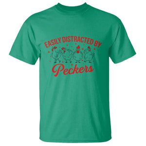 Funny Chicken Lover Gift T Shirt Easily Distracted By Peckers TS12 Irish Green Print Your Wear