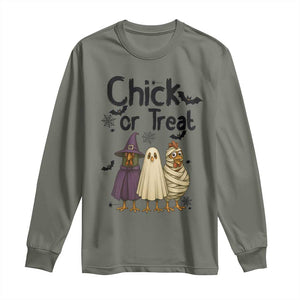 Funny Halloween Chicken Long Sleeve Shirt Chick Or Treat Spooky Gift TS12 Military Green Print Your Wear