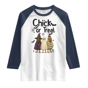 Funny Halloween Chicken Raglan Shirt Chick Or Treat Spooky Gift TS12 White Navy Print Your Wear
