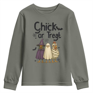 Funny Halloween Chicken Youth Sweatshirt Chick Or Treat Spooky Gift TS12 Military Green Print Your Wear