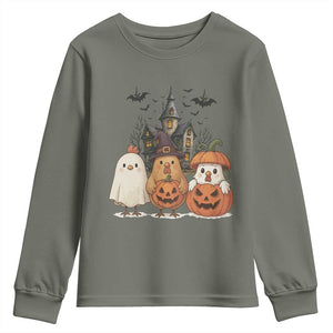Halloween Chicken Cosplay Youth Sweatshirt Funny Farm Life Gift TS12 Military Green Print Your Wear