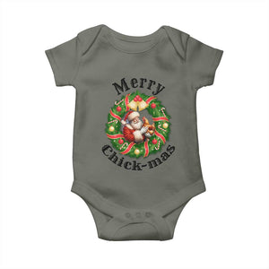 Funny Christmas Chicken Lovers Baby Onesie Merry Chickmas Santa Gift TS12 Military Green Print Your Wear