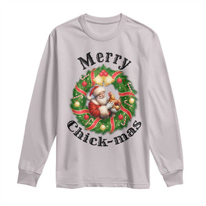 Funny Christmas Chicken Lovers Long Sleeve Shirt Merry Chickmas Santa Gift TS12 Ice Gray Print Your Wear