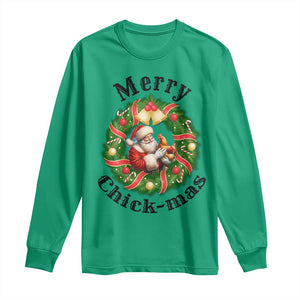 Funny Christmas Chicken Lovers Long Sleeve Shirt Merry Chickmas Santa Gift TS12 Irish Green Print Your Wear