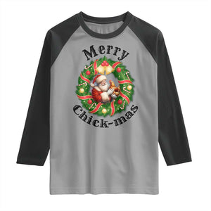 Funny Christmas Chicken Lovers Raglan Shirt Merry Chickmas Santa Gift TS12 Sport Gray Black Print Your Wear