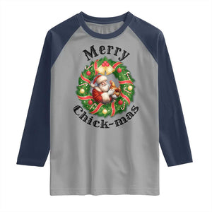 Funny Christmas Chicken Lovers Raglan Shirt Merry Chickmas Santa Gift TS12 Sport Gray Navy Print Your Wear