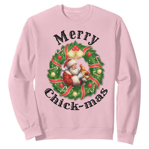 Funny Christmas Chicken Lovers Sweatshirt Merry Chickmas Santa Gift TS12 Light Pink Print Your Wear